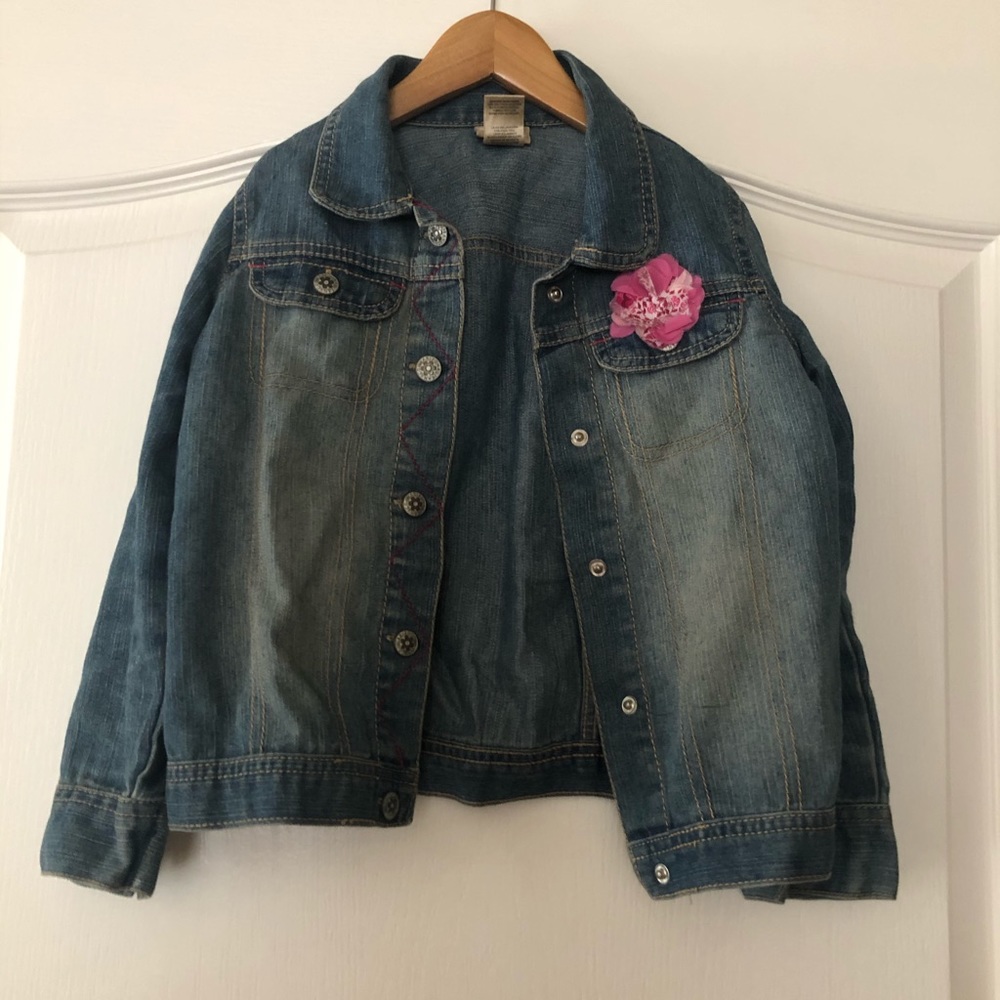 Cute Denim Jacket with Pink Flower
